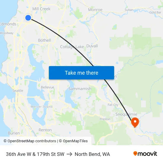 36th Ave W & 179th St SW to North Bend, WA map