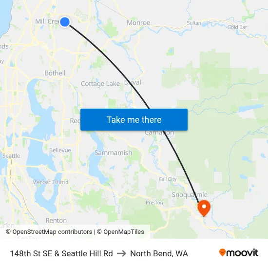 148th St SE & Seattle Hill Rd to North Bend, WA map