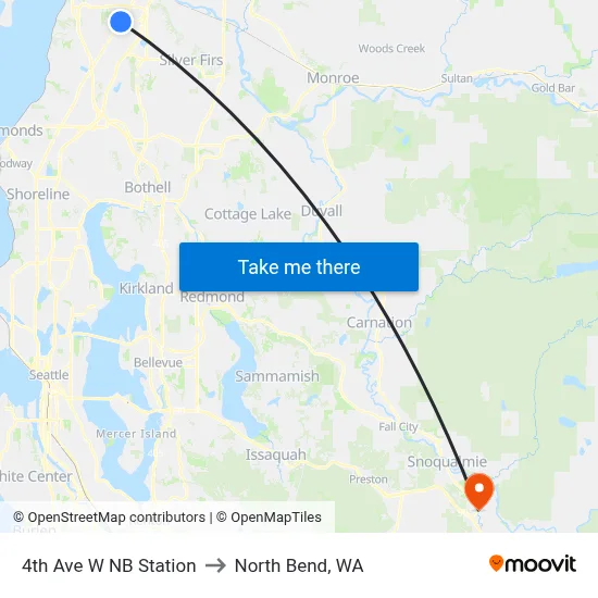4th Ave W NB Station to North Bend, WA map