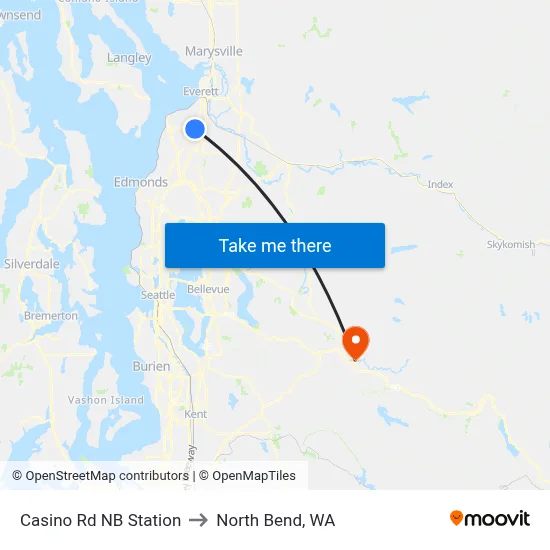 Casino Rd NB Station to North Bend, WA map