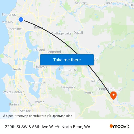 220th St SW & 56th Ave W to North Bend, WA map