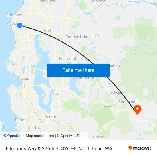 Edmonds Way & 236th St SW to North Bend, WA map