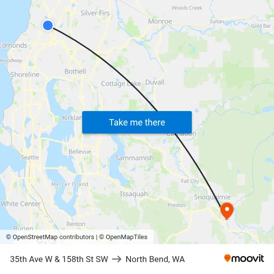 35th Ave W & 158th St SW to North Bend, WA map
