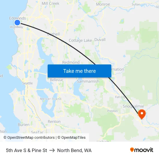 5th Ave S & Pine St to North Bend, WA map