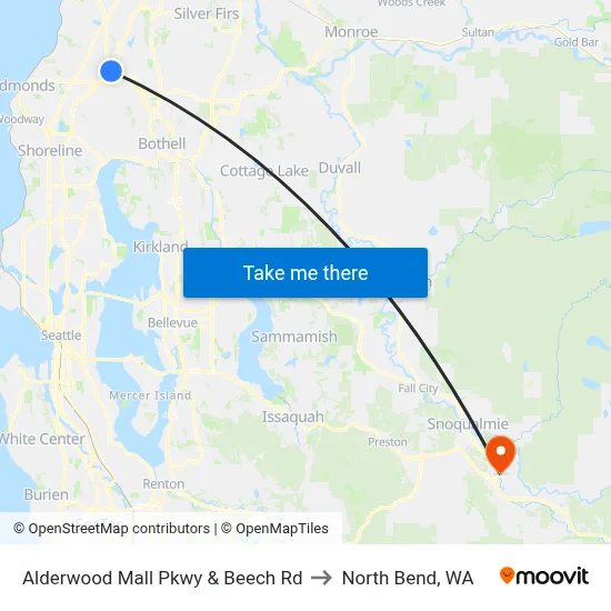 Alderwood Mall Pkwy & Beech Rd to North Bend, WA map