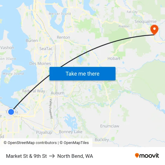 Market St & 9th St to North Bend, WA map