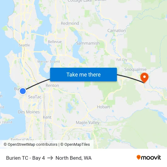 Burien TC - Bay 4 to North Bend, WA map