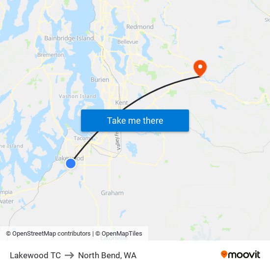 Lakewood TC to North Bend, WA map