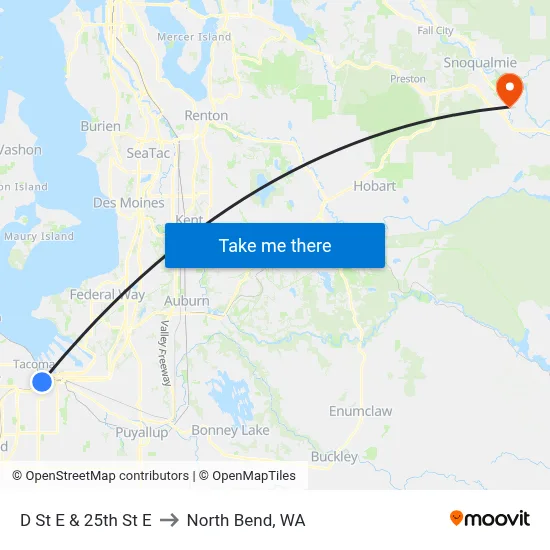 D St E & 25th St E to North Bend, WA map