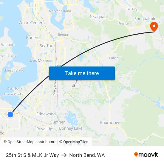 25th St S & MLK Jr Way to North Bend, WA map
