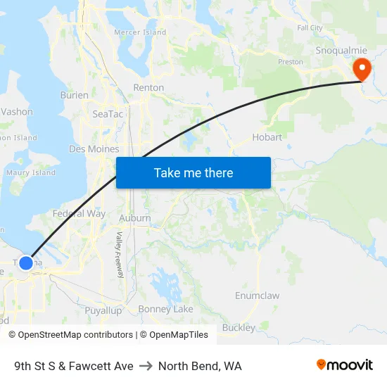 9th St S & Fawcett Ave to North Bend, WA map