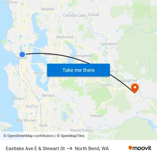 Eastlake Ave E & Stewart St to North Bend, WA map