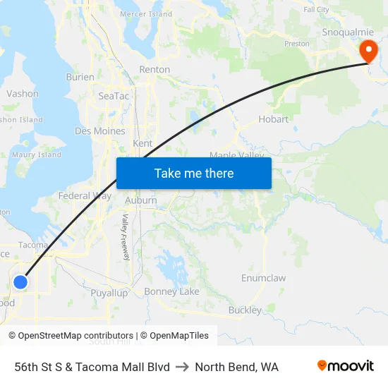 56th St S & Tacoma Mall Blvd to North Bend, WA map