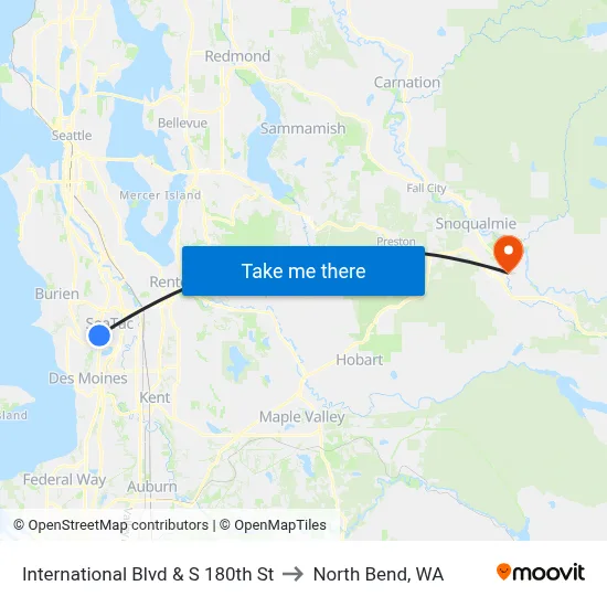 International Blvd & S 180th St to North Bend, WA map