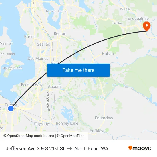 Jefferson Ave S & S 21st St to North Bend, WA map