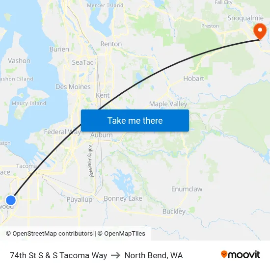 74th St S & S Tacoma Way to North Bend, WA map