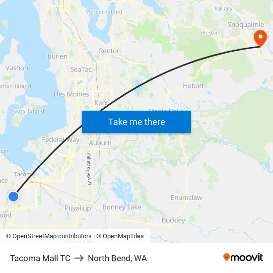 Tacoma Mall TC - Zone D to North Bend, WA map