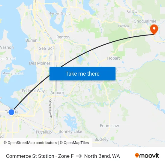 Commerce St Station - Zone F to North Bend, WA map
