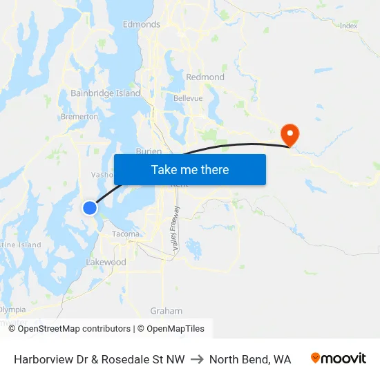 Harborview Dr & Rosedale St NW to North Bend, WA map