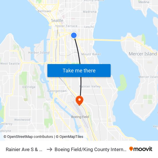 Rainier Ave S & S Charles St to Boeing Field / King County International Airport (BFI) map