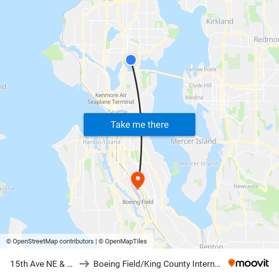 15th Ave NE & NE 40th St to Boeing Field / King County International Airport (BFI) map