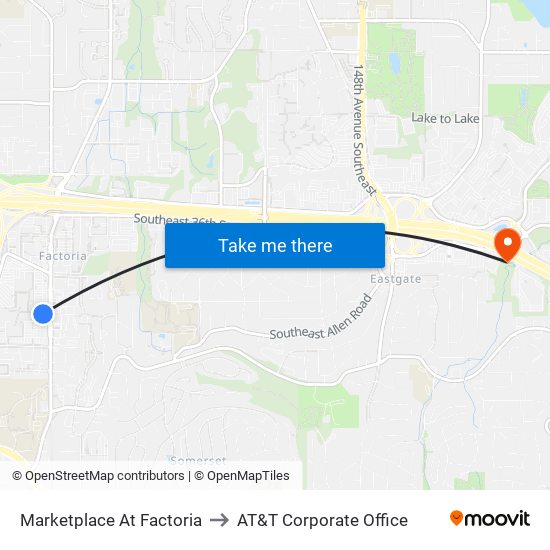Marketplace At Factoria to AT&T Corporate Office map