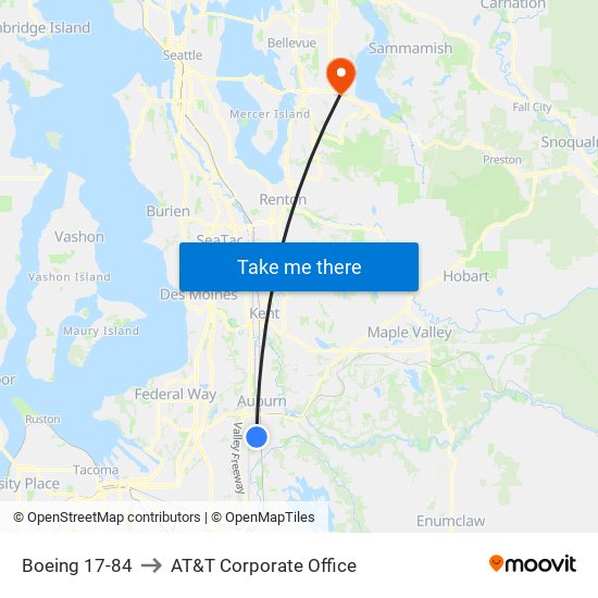 Boeing 17-84 to AT&T Corporate Office map