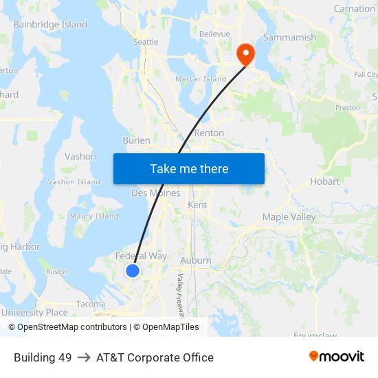 Building 49 to AT&T Corporate Office map