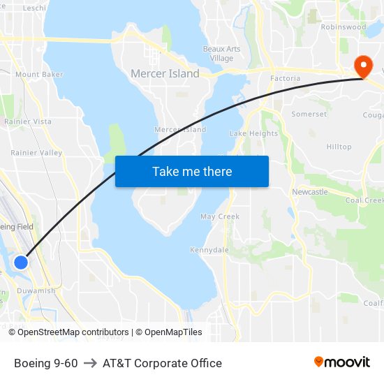 Boeing 9-60 to AT&T Corporate Office map