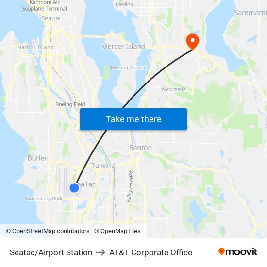 Seatac/Airport Station to AT&T Corporate Office map