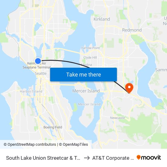 South Lake Union Streetcar & Terry Ave N to AT&T Corporate Office map