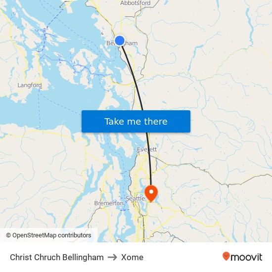 Christ Chruch Bellingham to Xome map
