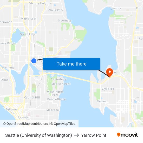 Seattle (University of Washington) to Yarrow Point map