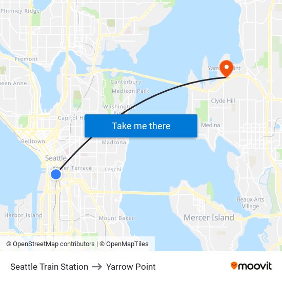 Seattle Train Station to Yarrow Point map