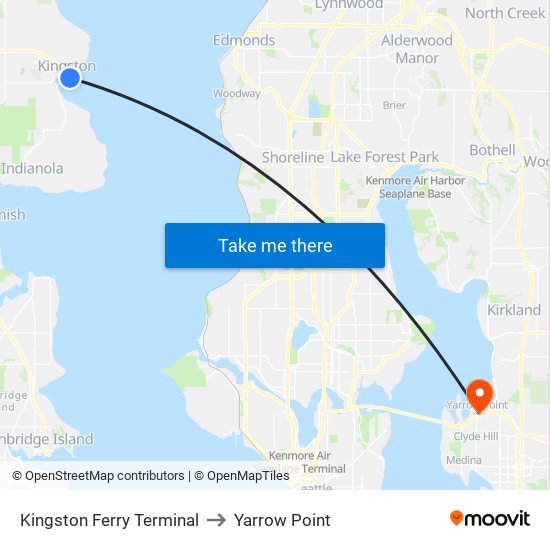 Kingston Ferry Terminal to Yarrow Point map