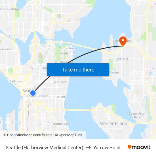 Seattle (Harborview Medical Center) to Yarrow Point map