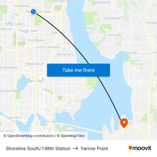 Shoreline South/148th Station to Yarrow Point map