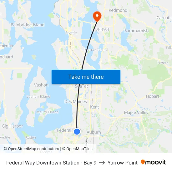 Federal Way Downtown Station - Bay 9 to Yarrow Point map