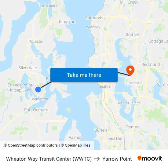 Wheaton Way Transit Center (WWTC) to Yarrow Point map