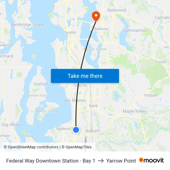 Federal Way Downtown Station - Bay 1 to Yarrow Point map
