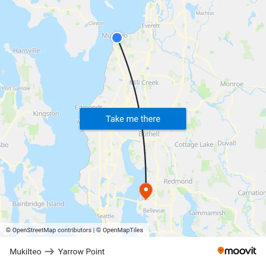 Mukilteo to Yarrow Point map
