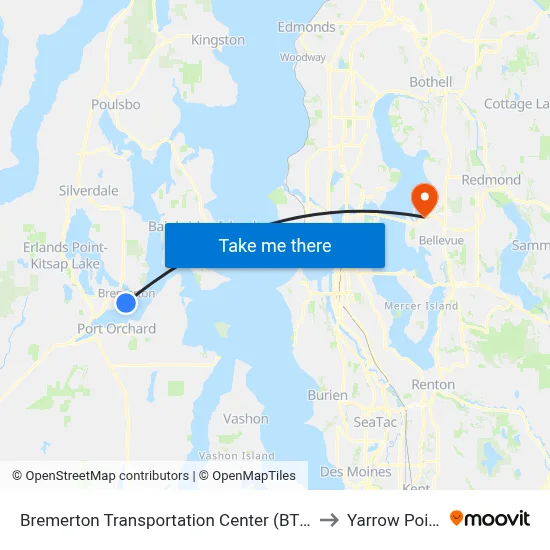 Bremerton Transportation Center (BTC) to Yarrow Point map