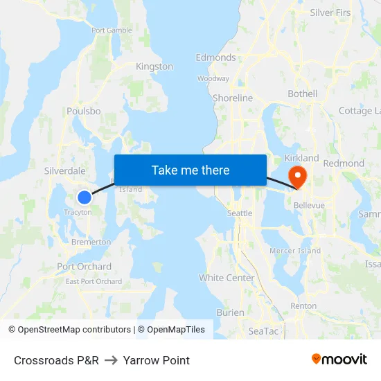 Crossroads P&R to Yarrow Point map