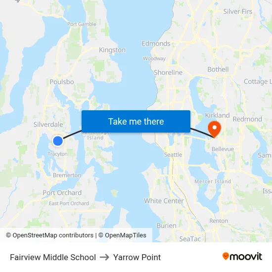 Fairview Middle School to Yarrow Point map