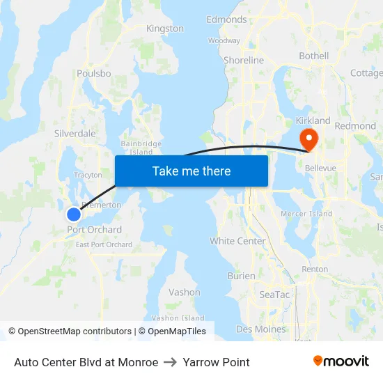 Auto Center Blvd at Monroe to Yarrow Point map