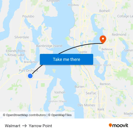 Walmart to Yarrow Point map