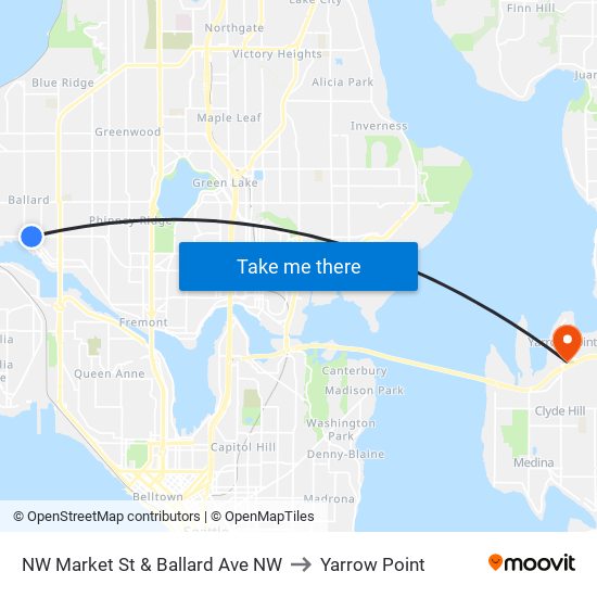 NW Market St & Ballard Ave NW to Yarrow Point map