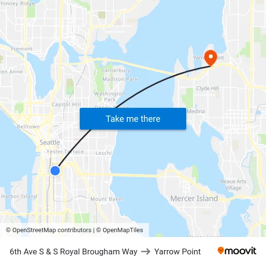 6th Ave S & S Royal Brougham Way to Yarrow Point map