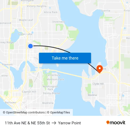11th Ave NE & NE 55th St to Yarrow Point map