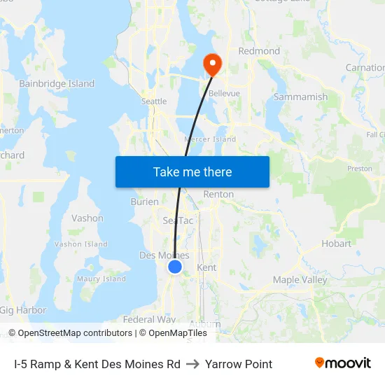 I-5 Ramp & Kent Des Moines Rd to Yarrow Point map